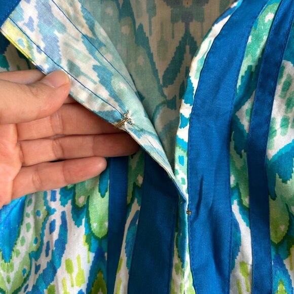 NicoBlu Womens 1X Tunic Top Green & Blue Ikat Print Long Sleeve - Picture 6 of 14